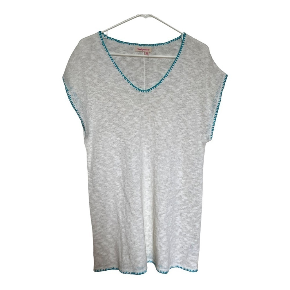 Fresh Produce Size XS Tunic Top Open‎ Knit White Blue Linen Beach Swim Cover up